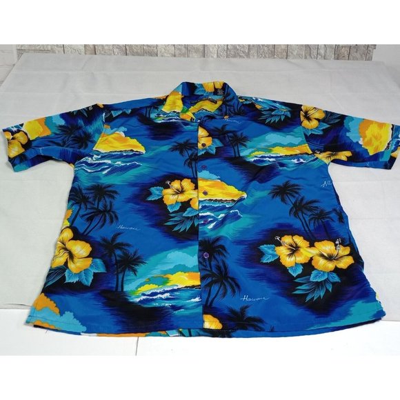 Box Office Island Men's Aloha Blue Hawaiian Shirt Size L Surfer Excellent Cond - Picture 4 of 12
